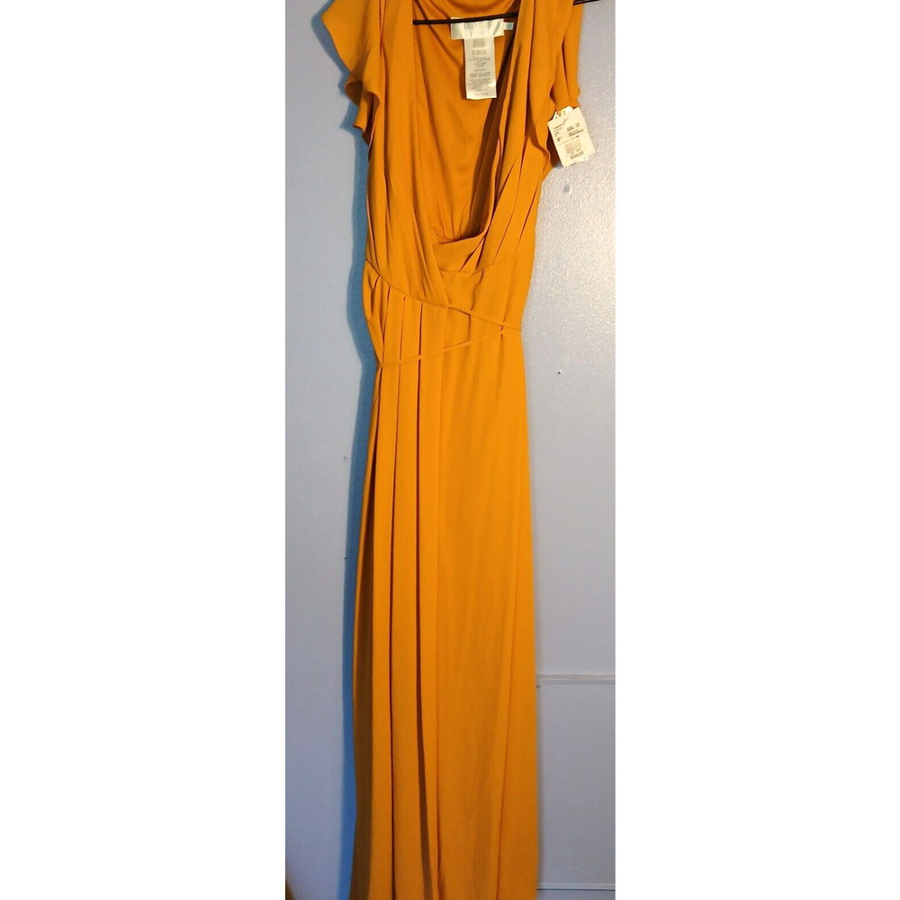Davids Bridal Formal Floor Length Wrap Dress Size 6 Marigold NWT ,Flutter Sleeve - Picture 9 of 16